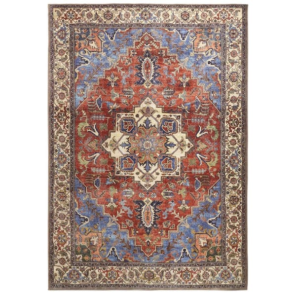 HomeRoots 5 x 8 Blue and Orange Floral Area Rug