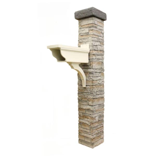 Eye Level Gray Stacked Stone Newspaper Holder and Flat Cap Mailbox Post