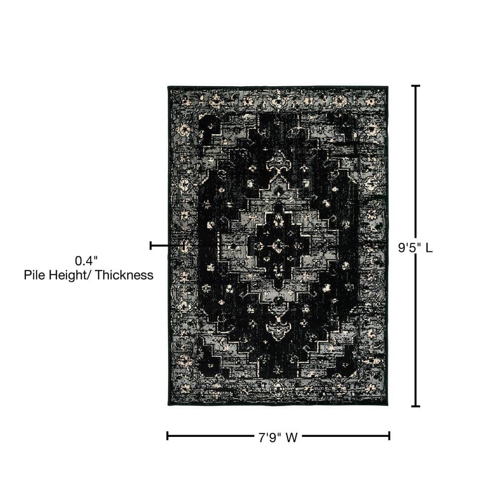 Infinity Black and Gray Oriental Synthetic Area Rug
