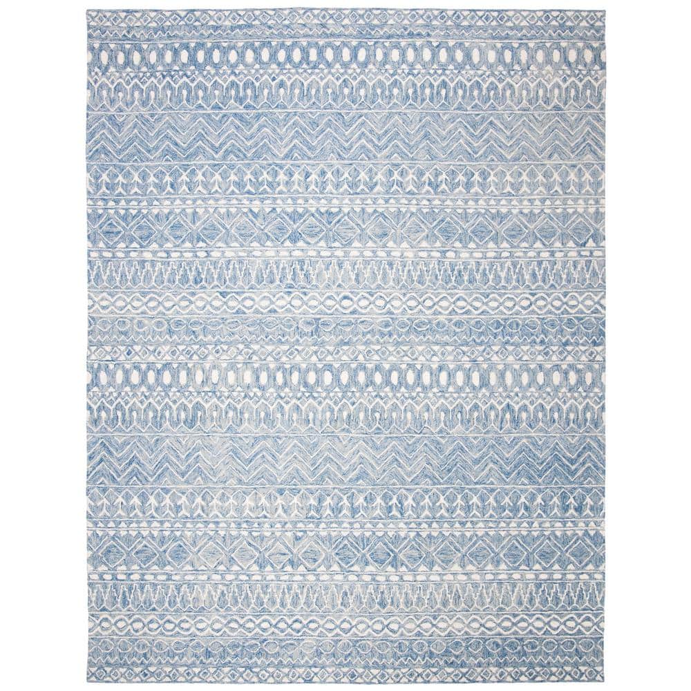 Handmade Tufted Wool Area Rug in Blue/Ivory, 8' x 10'