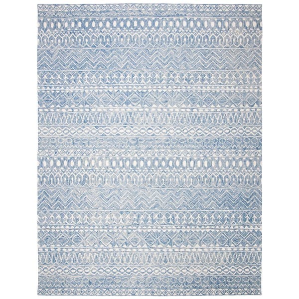 SAFAVIEH Micro-Loop Blue/Ivory 8 ft. x 10 ft. Distressed Tribal Area Rug