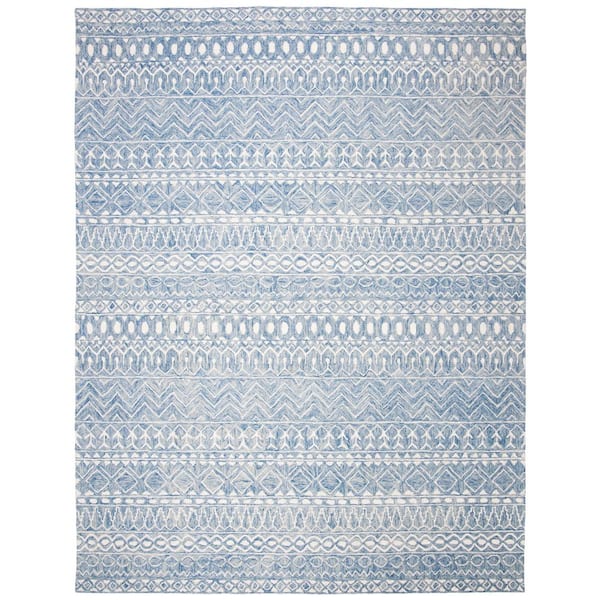 SAFAVIEH Micro-Loop Blue/Ivory 9 ft. x 12 ft. Distressed Tribal Area Rug