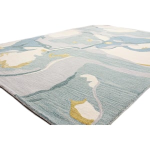 Greenwich Ivory/Aqua 3 ft. x 8 ft. (2'6" x 8') Abstract Contemporary Runner