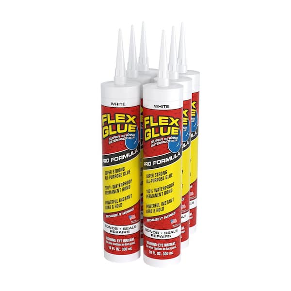 FLEX SEAL FAMILY OF PRODUCTS Flex Glue White 10 oz. Pro-Formula Strong Rubberized Waterproof Adhesive (6-Pack)