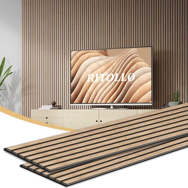 Angel Sar 94.5 in. x 11 in. Natural Walnut 3D Wood Slat Sound