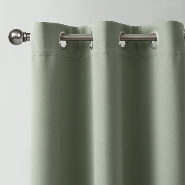 Alona Smooth Soft Green 38 in. W x 84 in. L Grommet Blackout Curtain (Set of 2 Panels)