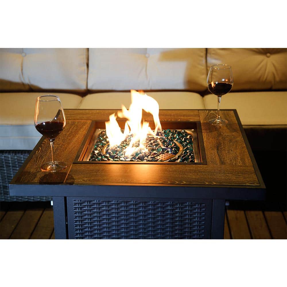 30-Inch Black Steel Gas Fire Pit Table