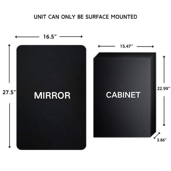 TEHOME 16.5-in x 27.5-in Surface Mount Matt Black Mirrored Medicine Cabinet