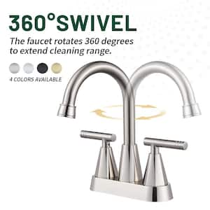 Rotatable 4 in. Centerset Double Handle Bathroom Faucet with Drain Kit Included in Brushed Nickel