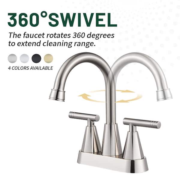 Rotatable 4 in. Centerset Double Handle Bathroom Faucet with Drain Kit Included in Brushed Nickel