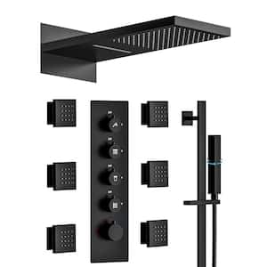 Thermostatic Valve 15-Spray 22 in. x 10 in. Dual Wall Mount Shower Head and Handheld Shower in Matte Black
