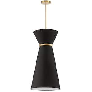 Caterine 1-Light Gold Shaded Pendant Light with Black Fabric Shade