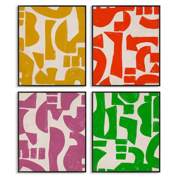 Stupell Industries Contemporary Shapes Collage by June Erica Vess 4-Pieces Black Framed Abstract Giclee Art Print 14 in. x 11 in.