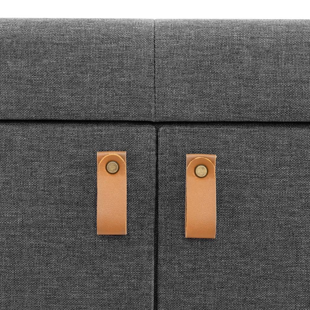 Modern Gray Tufted Ottoman Storage Bench with Adjustable Shoe Shelves