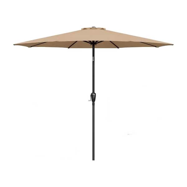 Unbranded 9 ft. Outdoor Market Patio Umbrella in Tan with Push Button Tilt and Crank, 8 Sturdy Ribs, UV Protection for Yard, Pool