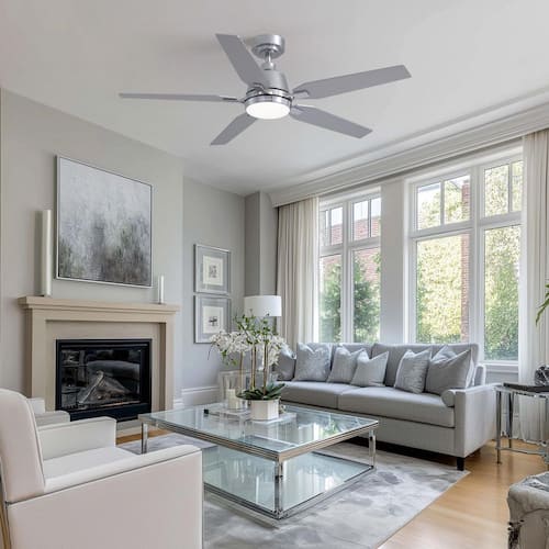 52 in. Modern Smart Indoor Brushed Chrome Low Profile Ceiling Fan with 3-Color Dimmable LED Light and Remote APP Control Ceiling Fans With Lights