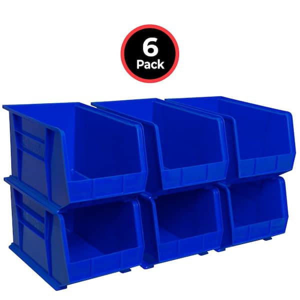 30260 Plastic Stackable Shelf Bins/ Storage Totes, 18 in. x 11 in. x 10 in. Blue, (6-Pack)