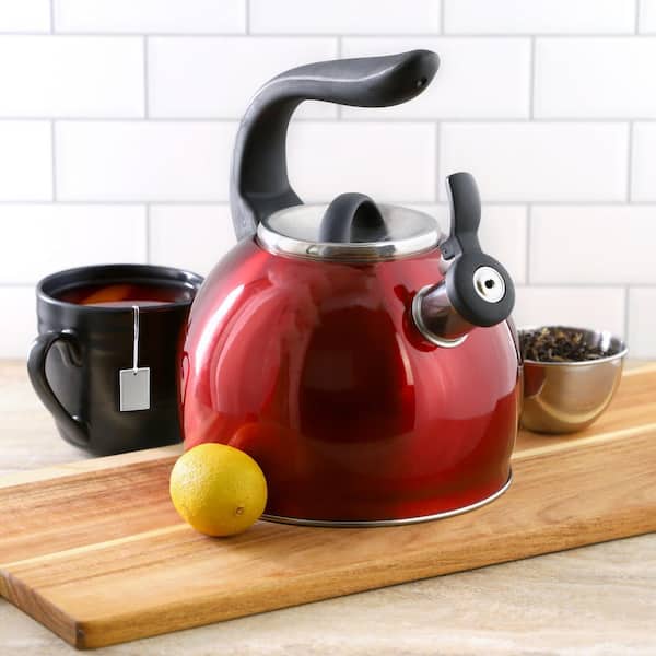 Kassel 2.1-Quart 8.4-Cups Stainless Steel Whistling Tea Kettle in Red