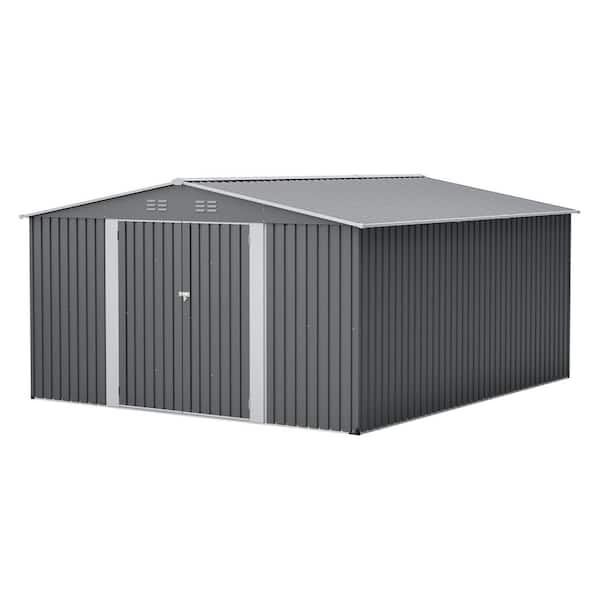 12 ft. W x 14 ft. D Gray Metal Large Garden Tool Shed with Lockable Double Doors, Waterproof Yard Building (168 sq. ft.)