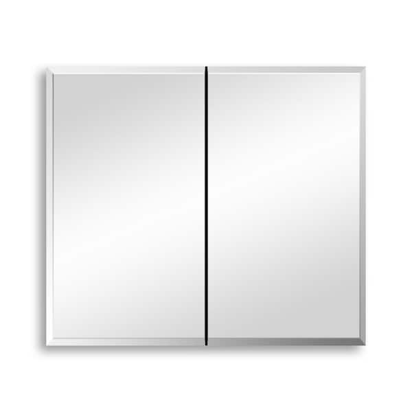 AOSMAY 30 in. W x 26 in. H Medium Rectangular Silver Aluminum Recessed or Surface Mount Medicine Cabinet with Mirror