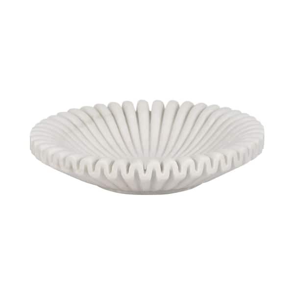 White Marble 12 in. Pleated Decorative Bowl