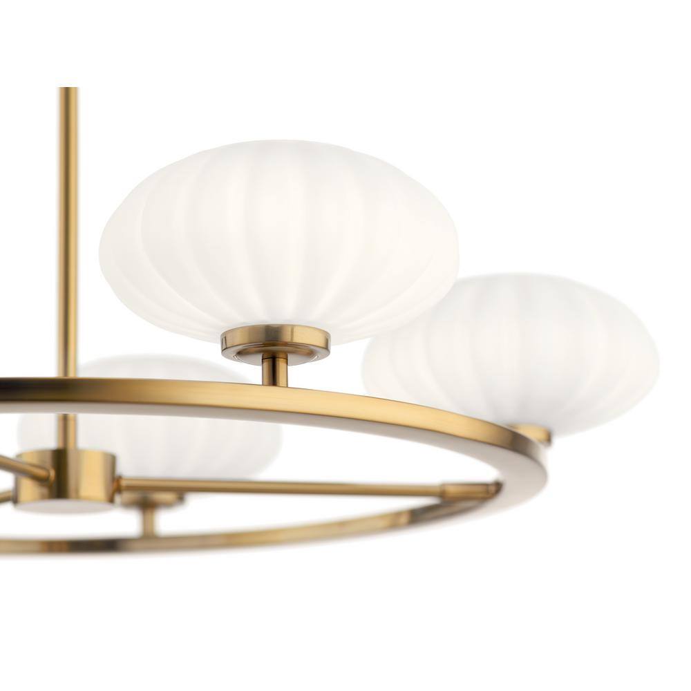 Fox Gold Mid-Century Modern 6-Light Chandelier with Satin Etched Glass