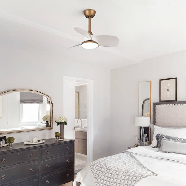 28 in. Brass Gold LED Ceiling Fan with Remote Control