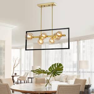 Harrisburg 7-Light Gold Kitchen Island Rectangle Chandelier with Hand Blown Glass Accents