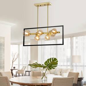 Harrisburg 7-Light Gold Kitchen Island Rectangle Chandelier with Hand Blown Glass Accents