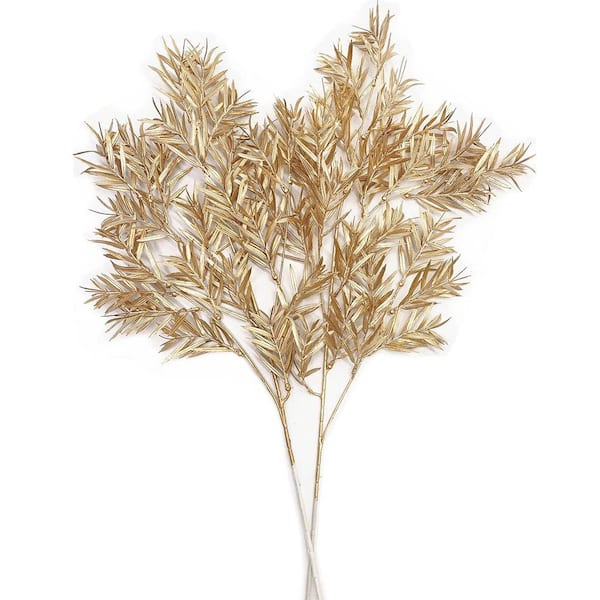 Tall 30 in. Gold Artificial Plant Faux Bamboo Leaf Decorative Branches for Indoor Outdoor Christmas Wedding (2 Pack)