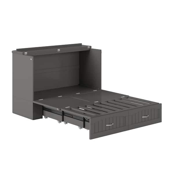 AFI Elena Gray Solid Wood Frame Full Murphy Bed Chest with Built-in Charging Station and Storage