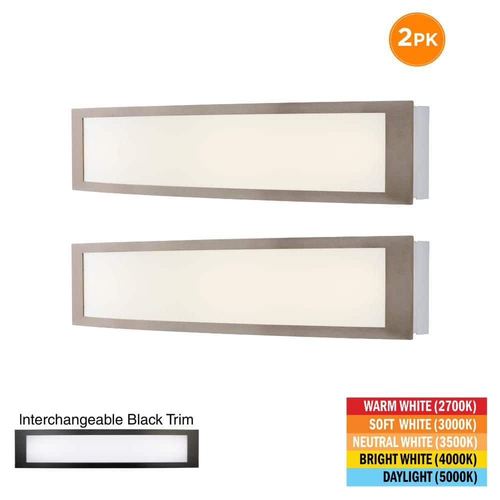24 in. WOODBURY 1-Light Brushed Nickel LED Vanity Light with Extra Matte Black Trim, Selectable CCT 2700K-5000K, 2-Pack price history on PriceWatchPro