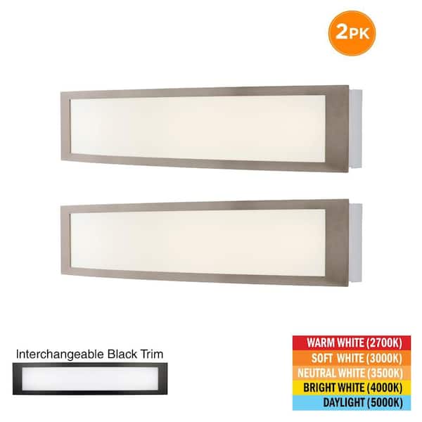 24 in. WOODBURY 1-Light Brushed Nickel LED Vanity Light with Extra Matte Black Trim, Selectable CCT 2700K-5000K, 2-Pack
