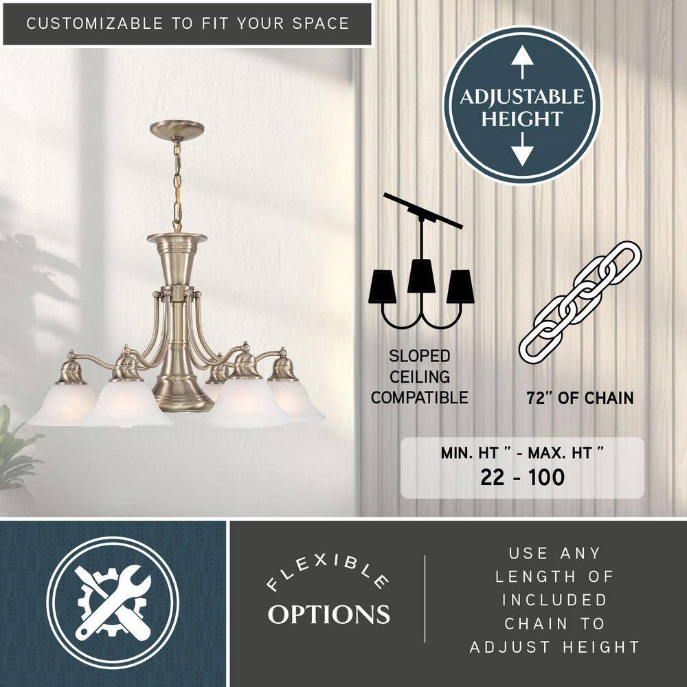 Stanford Antique Brass 7-Light Chandelier with Alabaster Glass