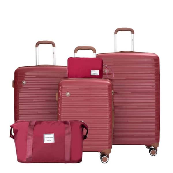 Unbranded Wine Red Luggage Sets of 5-Piece, Carry On Luggage Set with TSA Compliant (20"24"28 +a travel bag and a toiletry bag)