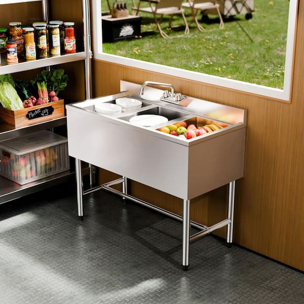 38.5 in. 3 Compartment Sink, 18-Gauge 304 Stainless Steel, 10 x 14 x 10 in. Bowl Size, Commercial Sink, 1 Compartment