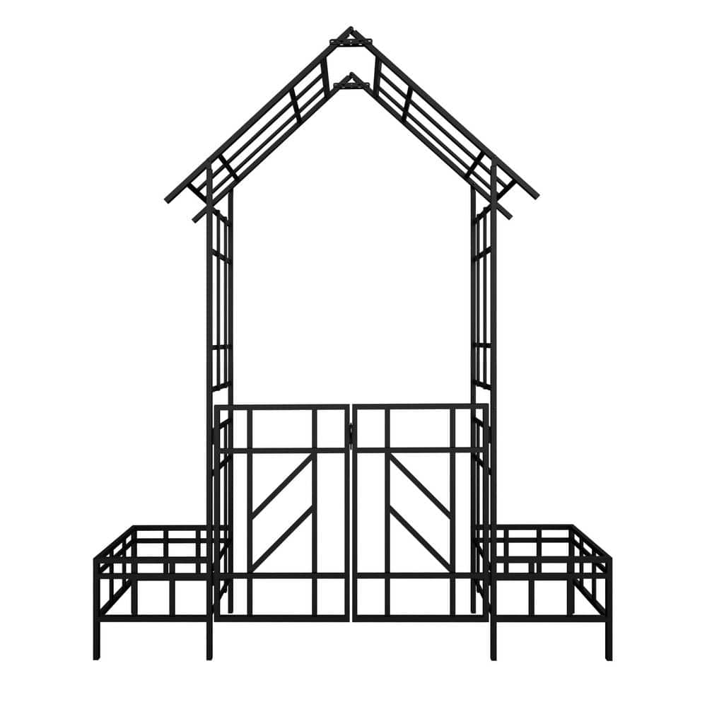 97 in. H Metal Garden Arch with Gate with Planter, Climbing Plants Support Rose Trellis Outdoor in Black price history on PriceWatchPro