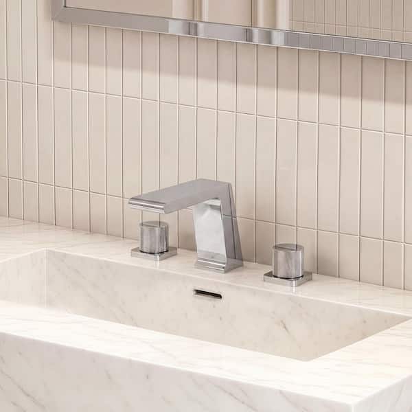Waterfall 4.25 in. H 3-Hole 2-Handle Modern 8 in. Widespread Bathroom Sink Faucet in Polished Chrome with Drain