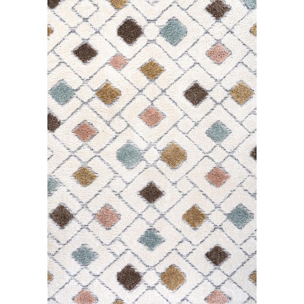 Astrid Retro Multi/Cream 5 ft. x 8 ft. Trellis High-Low Area Rug