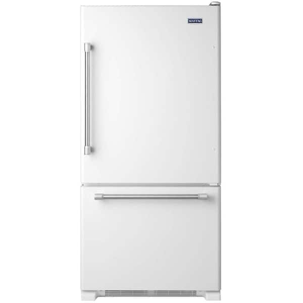 Maytag 30 in. W 18.7 cu. ft. Bottom Freezer Refrigerator in White with Stainless Steel Handles