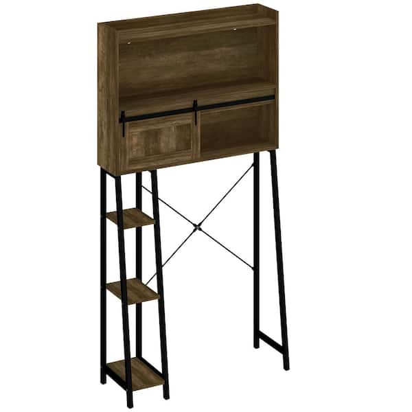 31.5 in. x 11.8 in. x 60.6 in. Over The Toilet Storage Cabinet, Organizer with Sliding Door, 3-Compartments, Brown