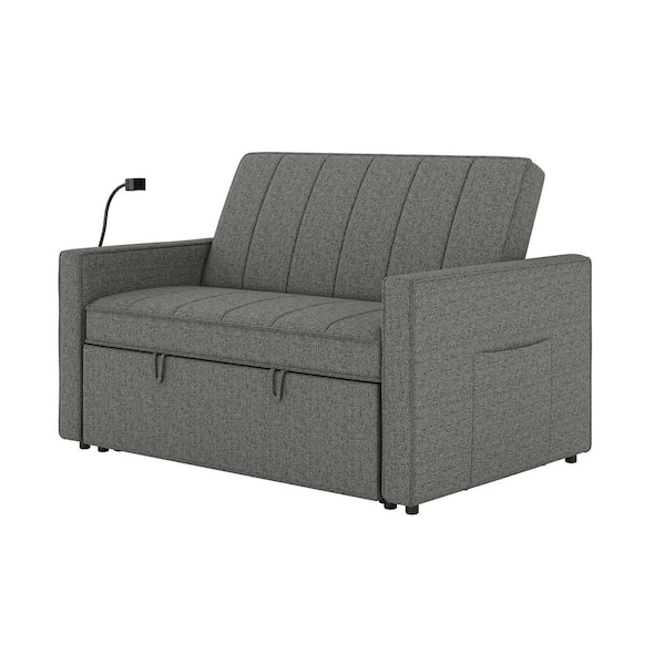 Fergus 53 in. Sq. Arm Polyester Square Upholstered Sleeper Sofa in. Grey