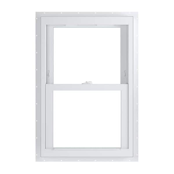 American Craftsman 23.75 in. x 36 in. 70 Series White Double Hung Low-E Argon PS Glass Vinyl Fin No J Window, Screen Incl