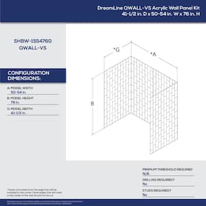 QWALL-VS 54 in. W x 76 in. H x 41.5 in. D 4-Piece Glue-Up Acrylic Alcove Shower Backwalls in Biscuit