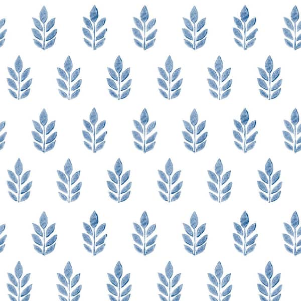 Chesapeake Ervic Blue Leaf Block Print Wallpaper Sample