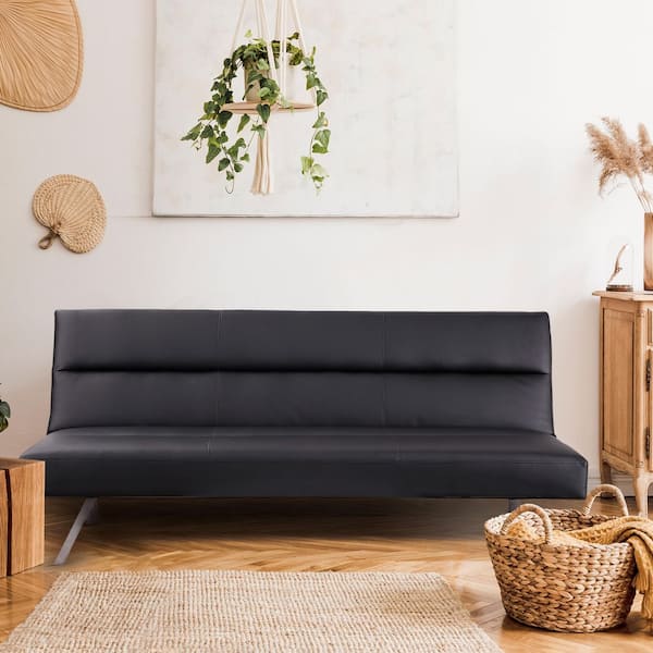 MAYKOOSH 66.1 in. Contemporary Faux Leather Armless Futon Set Sofa Bed with Chrome Legs Rectangle Folding Design in Cream