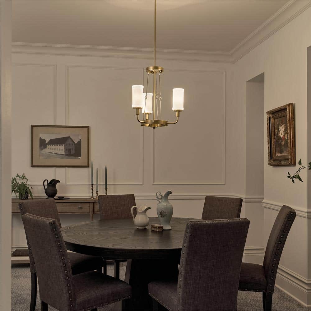 Natural Brass Mini Chandelier with Opal Glass Shades
