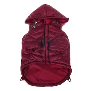 X-Large Burgundy Red Lightweight Adjustable Sporty Avalanche Dog Coat with Removable Pop Out Collared Hood