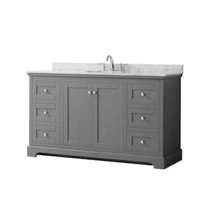 Avery 60 in. W x 22 in. D Bathroom Vanity in Dark Gray with Marble Vanity Top in White Carrara with White Basin