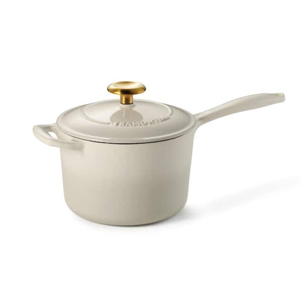 Bestow 2.5 qt. Enameled Covered Cast Iron Sauce Pan With Lid-Latte with Gold Knob